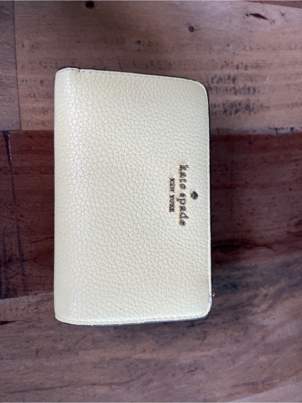 kate spade Pale Lemon Pebbled Leather Card Case with Gold Logo